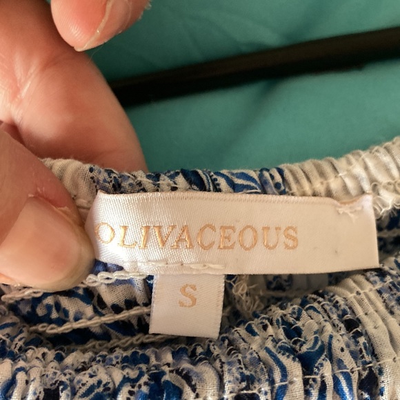 Stretchy blue and white short sleeve crop top Size S by Olivaceous - Picture 3 of 5